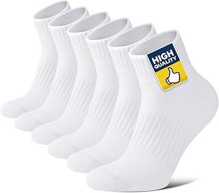 Niofind Quarter Sports Socks for Men & Women, Cotton and Cushioned | 80% cotton with cushioned sole, seamless toe, arch support and reinforced heel and toe; for training, cycling or work