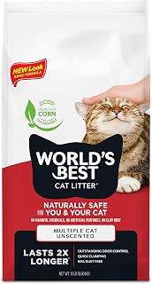 World's Best Cat Litter, Multiple Cat, Unscented, Odor Control, 15 lb Bag | Controls tough multi-cat odors and lasts 2x longer; natural corn litter, quick clumping, flushable, 99% dust free