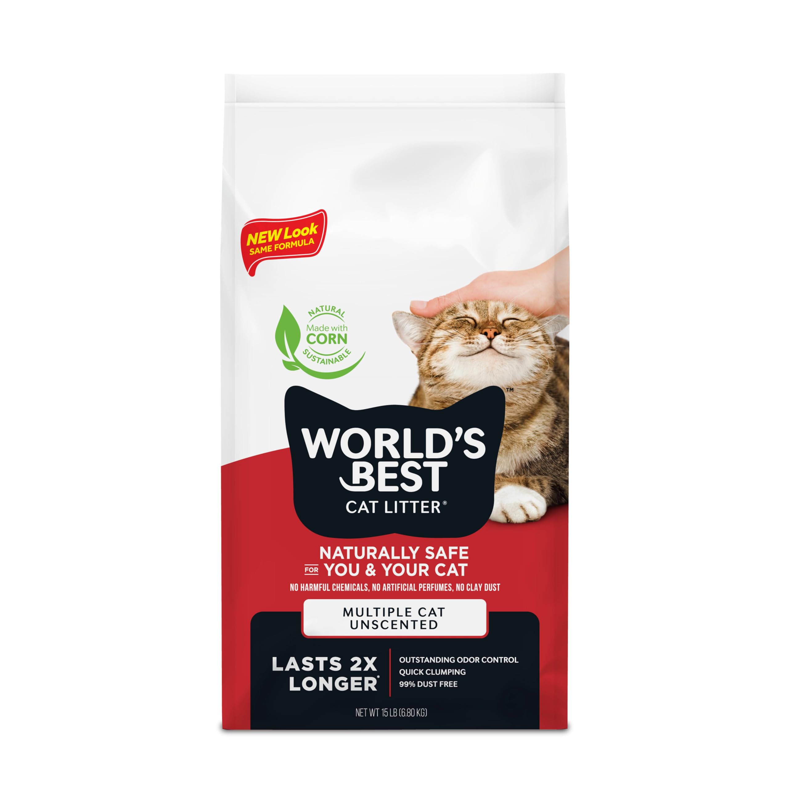 World's Best Cat Litter, Multiple Cat, Unscented, Odor Control, 15 lb Bag | Cont