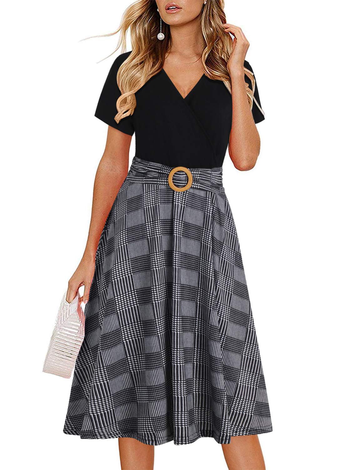Women's Summer Dresses 2026 Elegant Deep V Neck Short Sleeve Casual Knee Length 