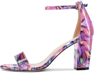 NobleOnly Women's Chunky Wide High Heel Open Toe Sandals Strap Ankle Cute Wedding Dress Clear Shoes
