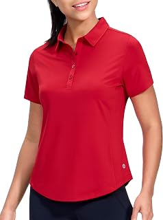 MIER Womens Golf Polo Shirts Short Sleeve Quick Dry Sun Protection Active UV Shirts Collared Tennis Tops, 4 Buttons