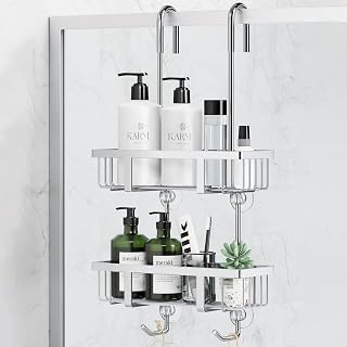 Shower Caddy Hanging 2 Tier Shower Storage Over Door Shower Rack Silver