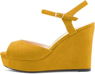 Castamere Women's Block Chunky High Wedge Platform Heel Open Toe Strappy Ankle Sandals Slingback Buckle Classic 10CM Heels