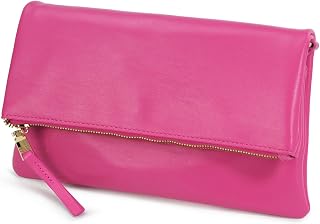Women's Zipper Foldover Clutch Vegan Leather Envelope Cross body Bag with Chain Strap