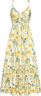 GRACE KARIN Women Long Floral Flowy Swing Dresses Spaghetti Strap Beach Swing Sundress Backless Strappy Dress