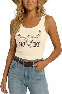 YHHR Women's Western Cowgirl Country Concert Crop Sleeveless Tank Tops