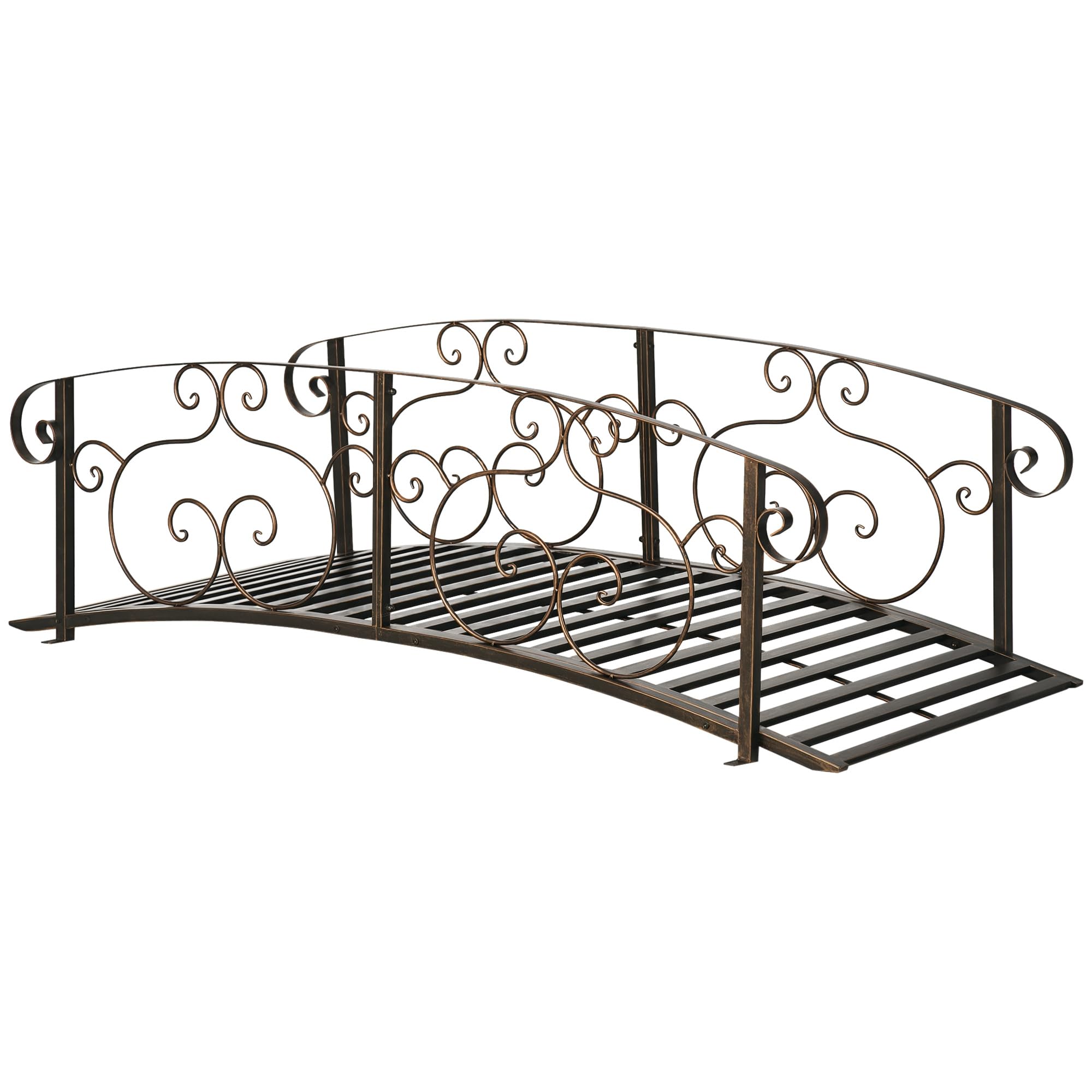 Outsunny 6' Metal Arch Backyard Garden Bridge, Safety Siderails, Bronze | Arc Fo