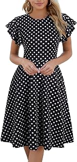 Women's Ruffle Short Sleeve Fit and Flare Dress Semi Formal Cocktail Dresses with Pockets DJ842