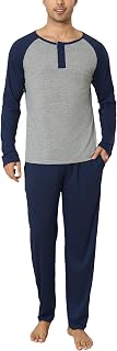 Aseniza Men's Winter Pyjamas Long Sleeve Cotton Simple Elegant Pyjamas Soft