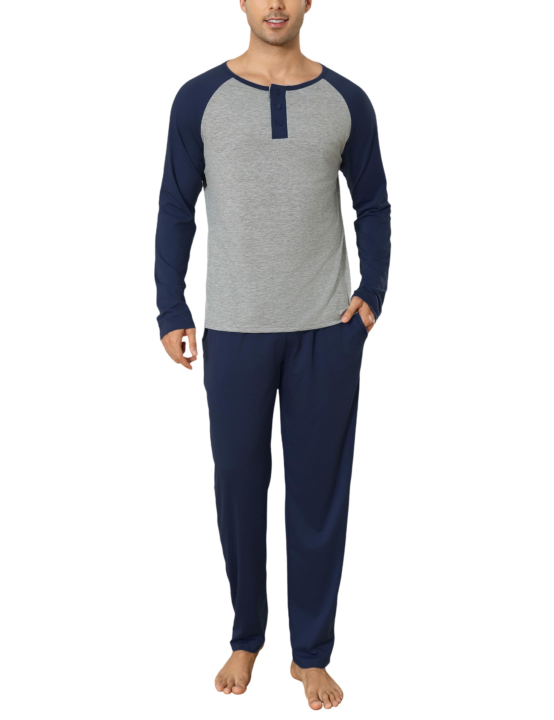 Aseniza Men's Winter Pyjamas Long Sleeve Cotton Simple Elegant Pyjamas Soft
