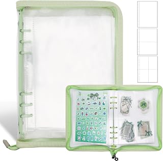 Ruatu A5 Sticker Storage Organizer Binder Collecting Book Album, Green | 3 Size Pockets Zipper Binder Reusable Sticker Collection Keeper Holder Book, 40 Sheet Double-Sided Pages, Scrapbook Supplies