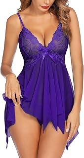 Avidlove Women's Sexy Lingerie Lace Mesh 2 Pieces Halter Chemise with G-String