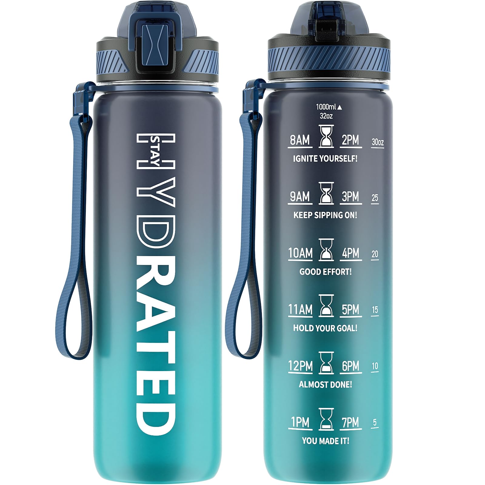 QLUR Water Bottle with Straw, 32oz Sports Water Bottles with Time Marker | Trita