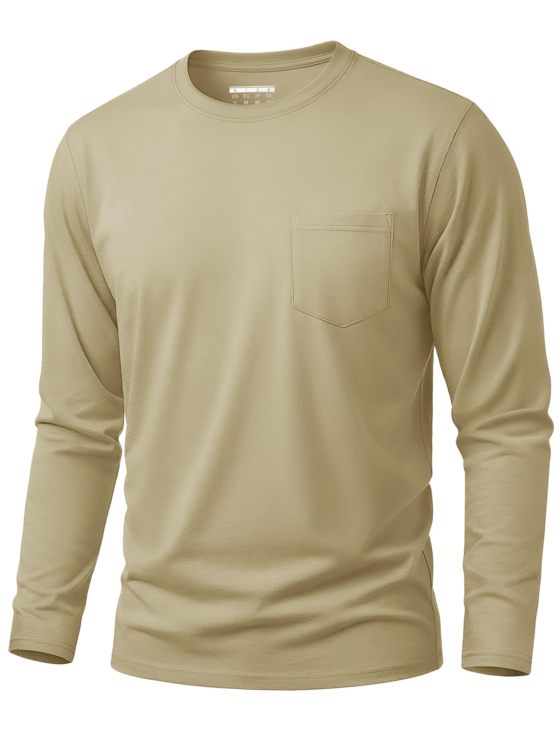 Cavva Men's Cotton Long Sleeve T-Shirt with Pockets Basic Crew Neck Long Sleeve 