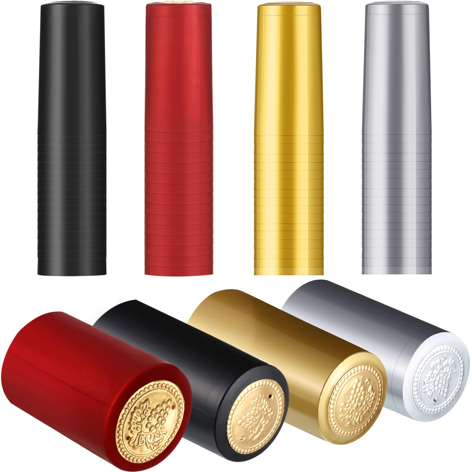 Blulu 200 Pcs PVC Heat Shrink Capsules, Black, Red, Gold, Silver | Wine Shrink W