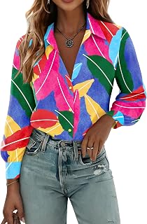 Zeagoo 2024 Fashion Casual Long Sleeve Printed Button Down Shirts for Women