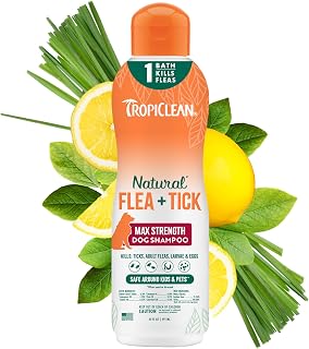 TropiClean Flea and Tick Shampoo for Dogs, Max Strength Formula, 20oz | Powerful & Natural Defense