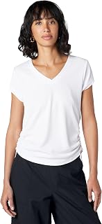 DKNY Short Sleeve V-Neck Tech Ruched Side Seam Active T-Shirt T-Shirt Actif à Manches Courtes et col en V avec Coutures latérales froncées Femme (Lot de 1)