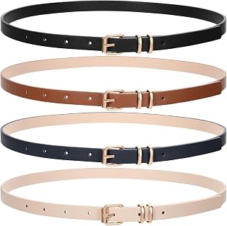 JASGOOD Pack of 4 Women Thin Leather Dress Belts Slim Jeans Trousers Belt with Gold Buckle