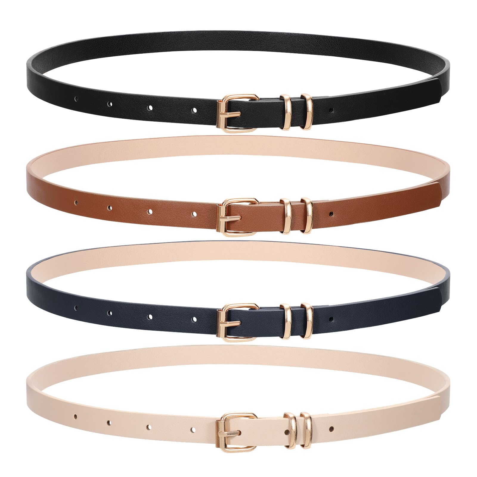 JASGOOD Pack of 4 Women Thin Leather Dress Belts Slim Jeans Trousers Belt with G