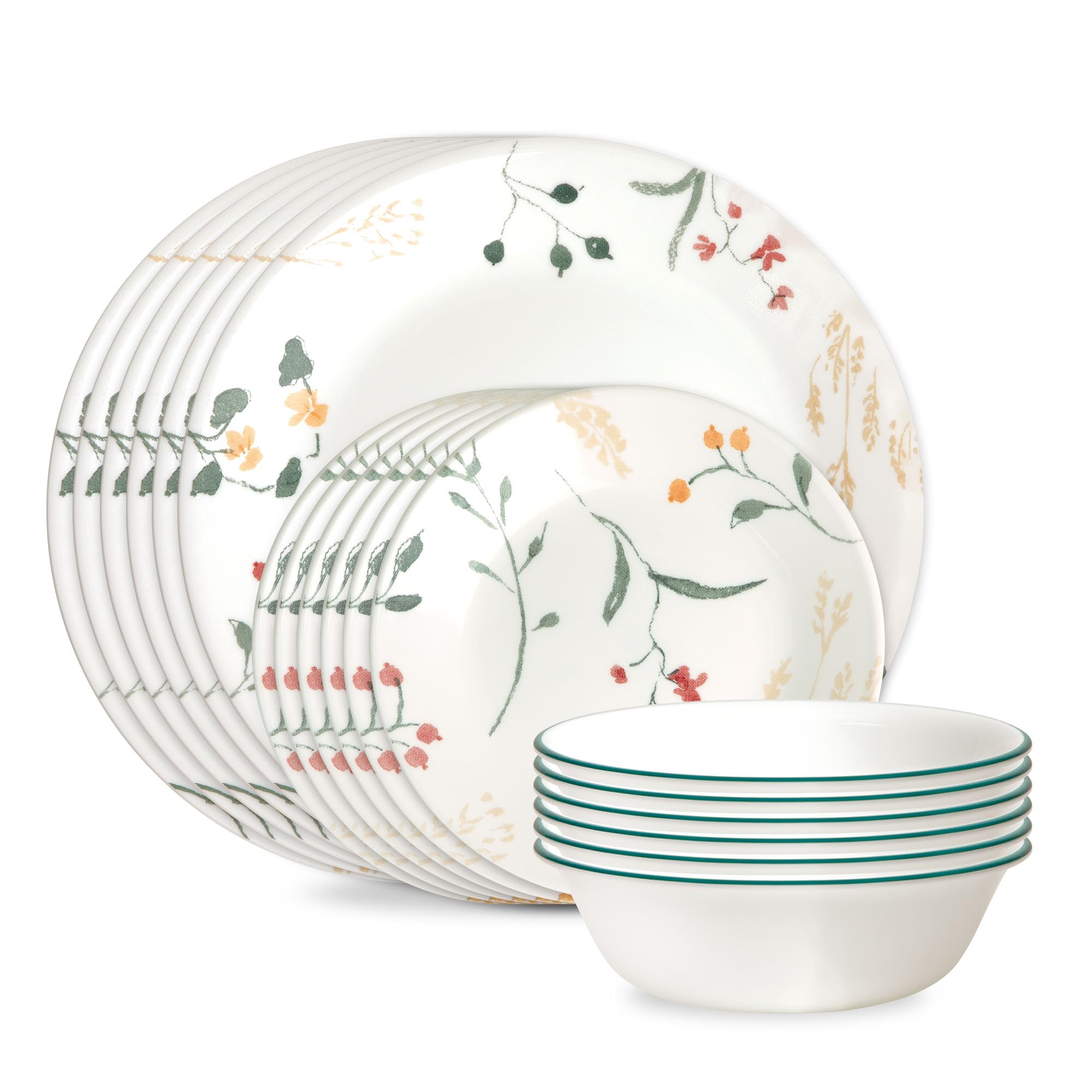 Corelle Vitrelle 18 Piece Glass Dinnerware Sets Service for 6, Triple Layer Chip