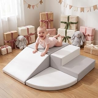 Little Dove PU Leather 4-Piece Foam Climbing Blocks for Toddlers 1-3 | Toddler Climbing Toys Indoor, Soft Play Set for Crawling Climbing and Sliding, Easy to Clean, Ideal Gift for Kids, Gray