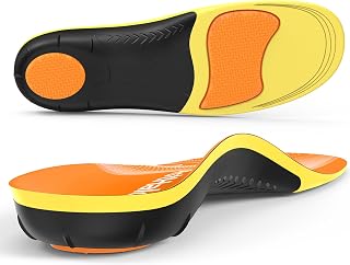 BestHalo Heavy Duty Plantar Fasciitis Insoles - 220+ lbs High Arch Support Orthotic Inserts for Pain Relief, Flat Feet, Heel Pain, Work Boots (Orange, Men 11-12.5 | Women 12-13.5)