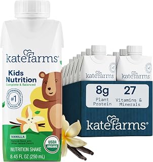 KATE FARMS Kids Nutrition Shake, Vanilla, 8g Protein, 12 Pack | Organic kids nutrition shake with 8g protein plus 27 vitamins and minerals.