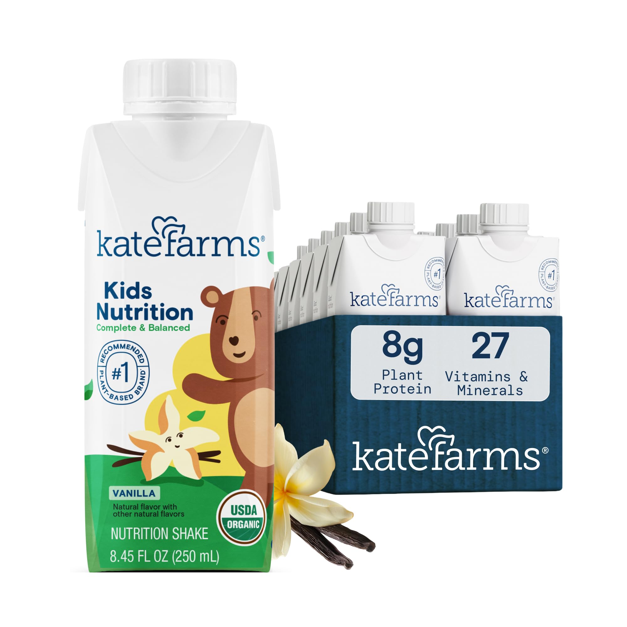 KATE FARMS Kids Nutrition Shake, Vanilla, 8g Protein, 12 Pack | Organic kids nut