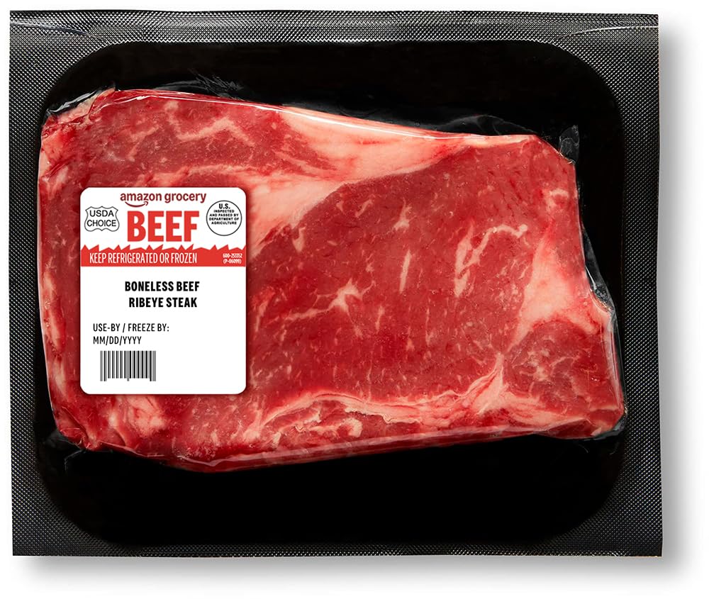 Amazon Grocery, Beef Ribeye Steak, Boneless, USDA Choice, Weight Varies