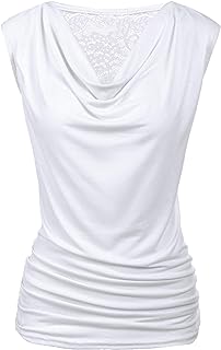 Zeagoo Women's Ruched Cowl Neck Tank Top Sleeveless Stretch Blouse Side Shirring