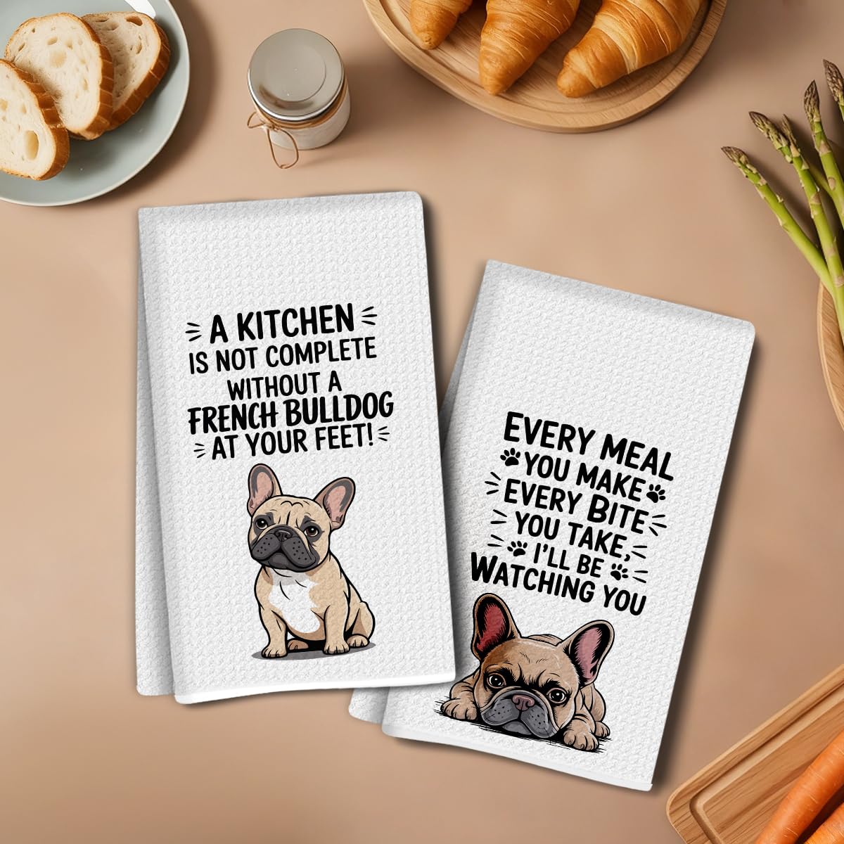 2 Pieces Funny Kitchen Towels with Dogs, 14x24 Inches Cute Dog Kitchen Towel for