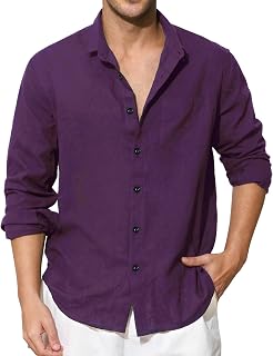 Enlision Linen Shirt Men's Shirt Long Sleeve Cotton Lightweight Summer Shirt Casual Shirt Regular Fit Henley Shirt with Chest Pocket