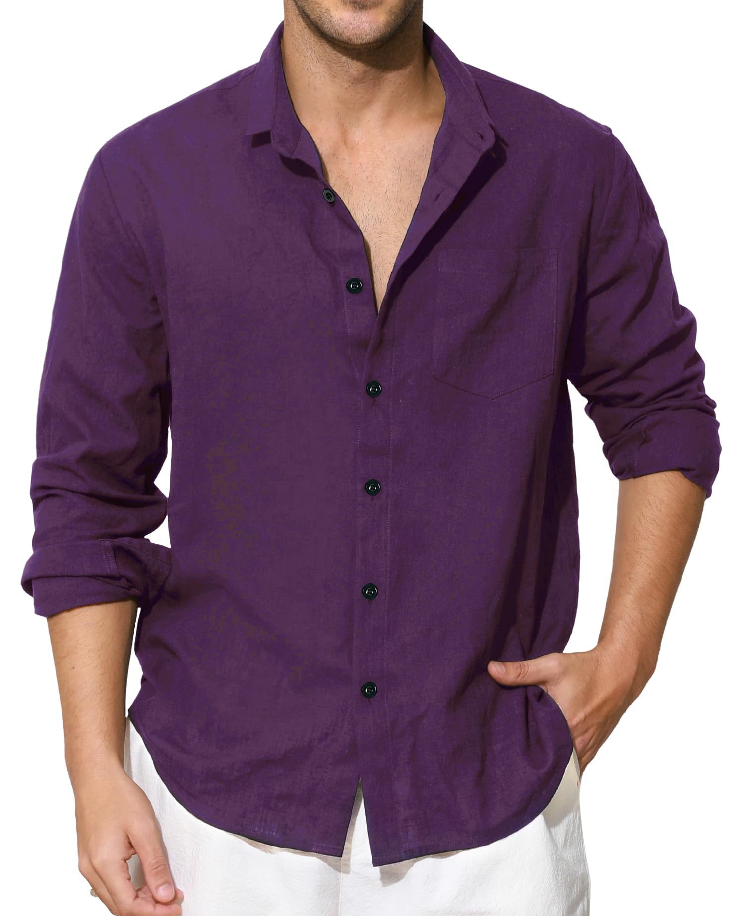 Enlision Linen Shirt Men's Shirt Long Sleeve Cotton Lightweight Summer Shirt Cas