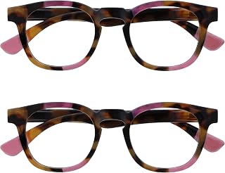 OPULIZE Ava 2 Pack Women's Lady Brown Pink Turtle Super Fit Comfortable Reading Glasses Spring Zippers RR62-4 +3.50