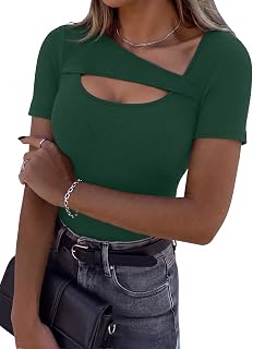 Aottori T Shirts for Women UK Crew Neck Short Sleeve Tops Ribbed Slim Fit