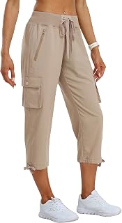 MoFiz Women's Cargo Trousers Capri Trousers Summer 3/4 Lightweight Outdoor Hiking Trousers with Zip Pockets