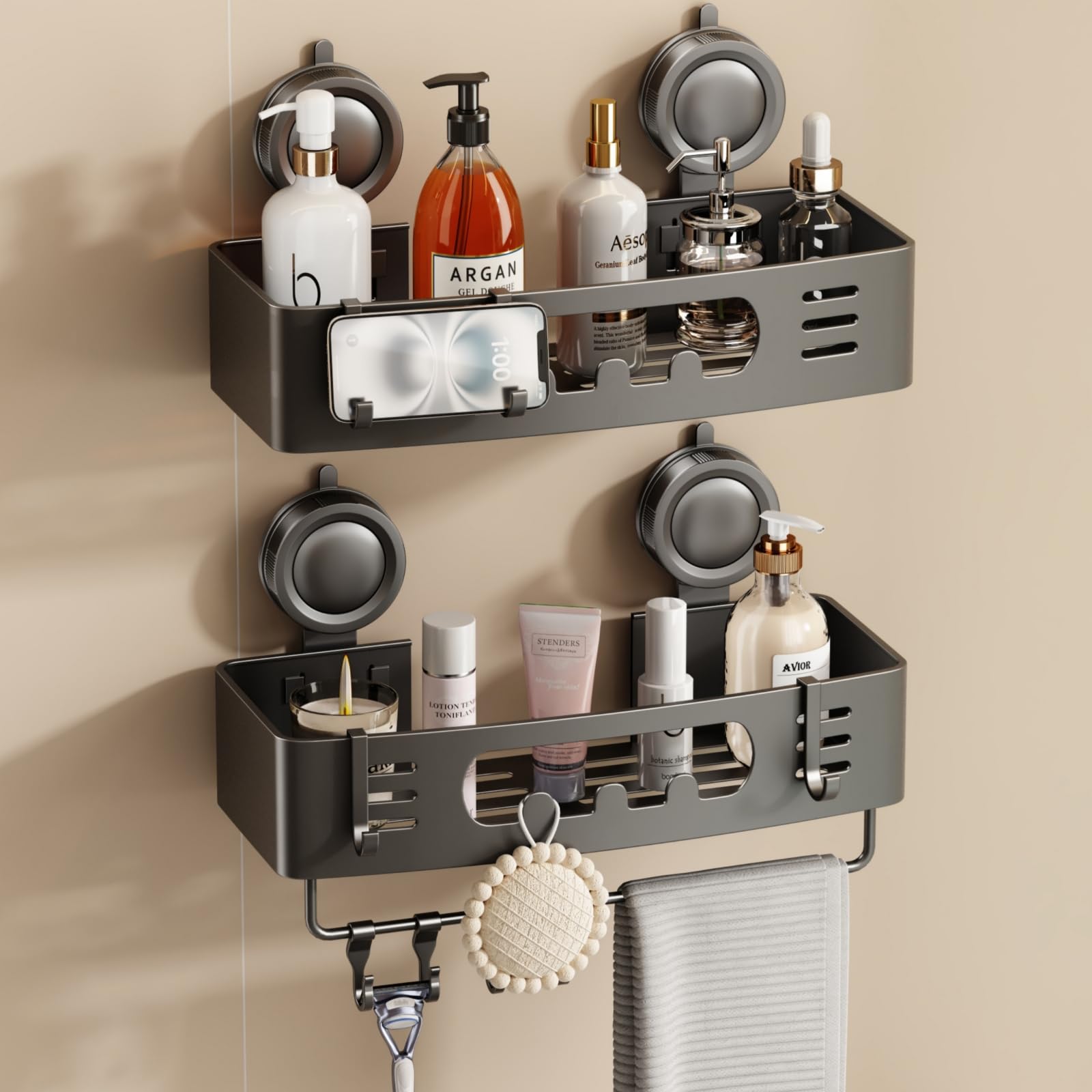 Voldra Shower Caddy Suction Cup No Drilling, Bathroom Shelves Shower Storage Wal