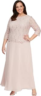 Alex Evenings Women's 3/4 Sleeve Stretch Lace Bodice One Piece Mother of The Bride Dress