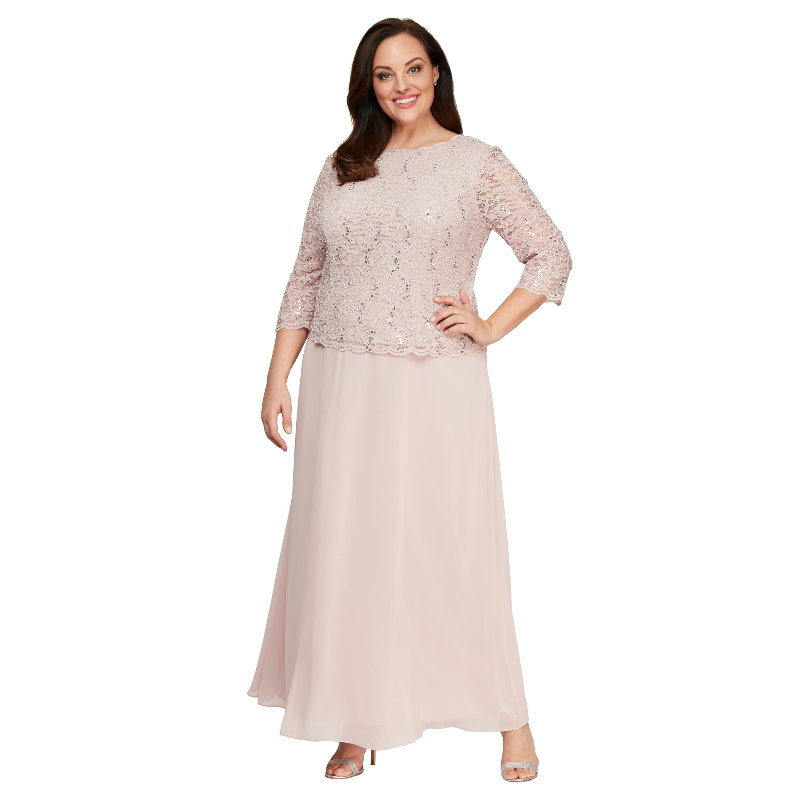Alex Evenings Women's 3/4 Sleeve Stretch Lace Bodice One Piece Mother of The Bri