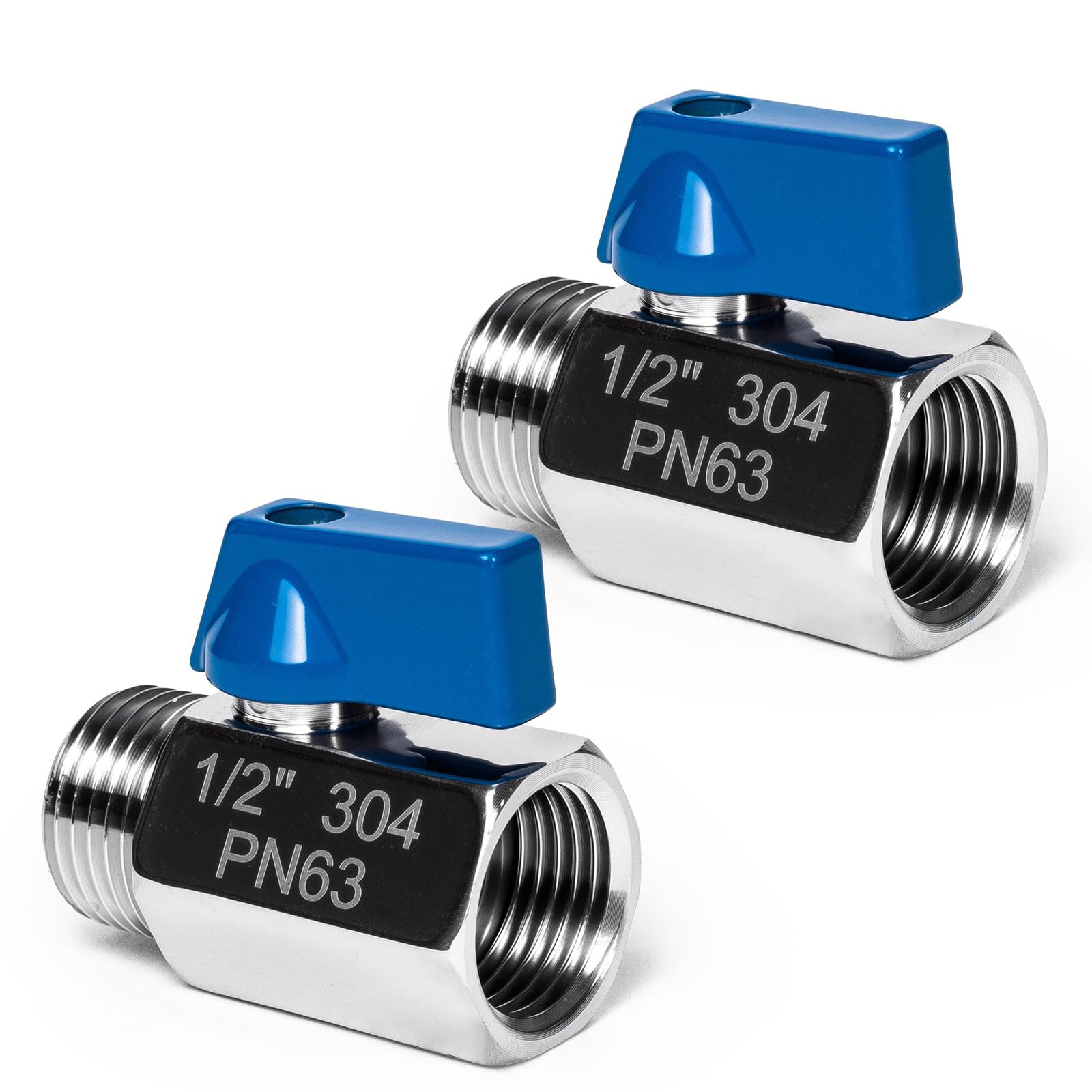 2 Pack 1/2" Mini Ball Valve, 304 Stainless Steel Valve NPT Female x Male Thread 
