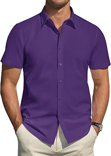 J.VER Men's Short Sleeve Stretch Shirts Stain Resistant Shield Casual Buttoned Formal Shirts Solid Color
