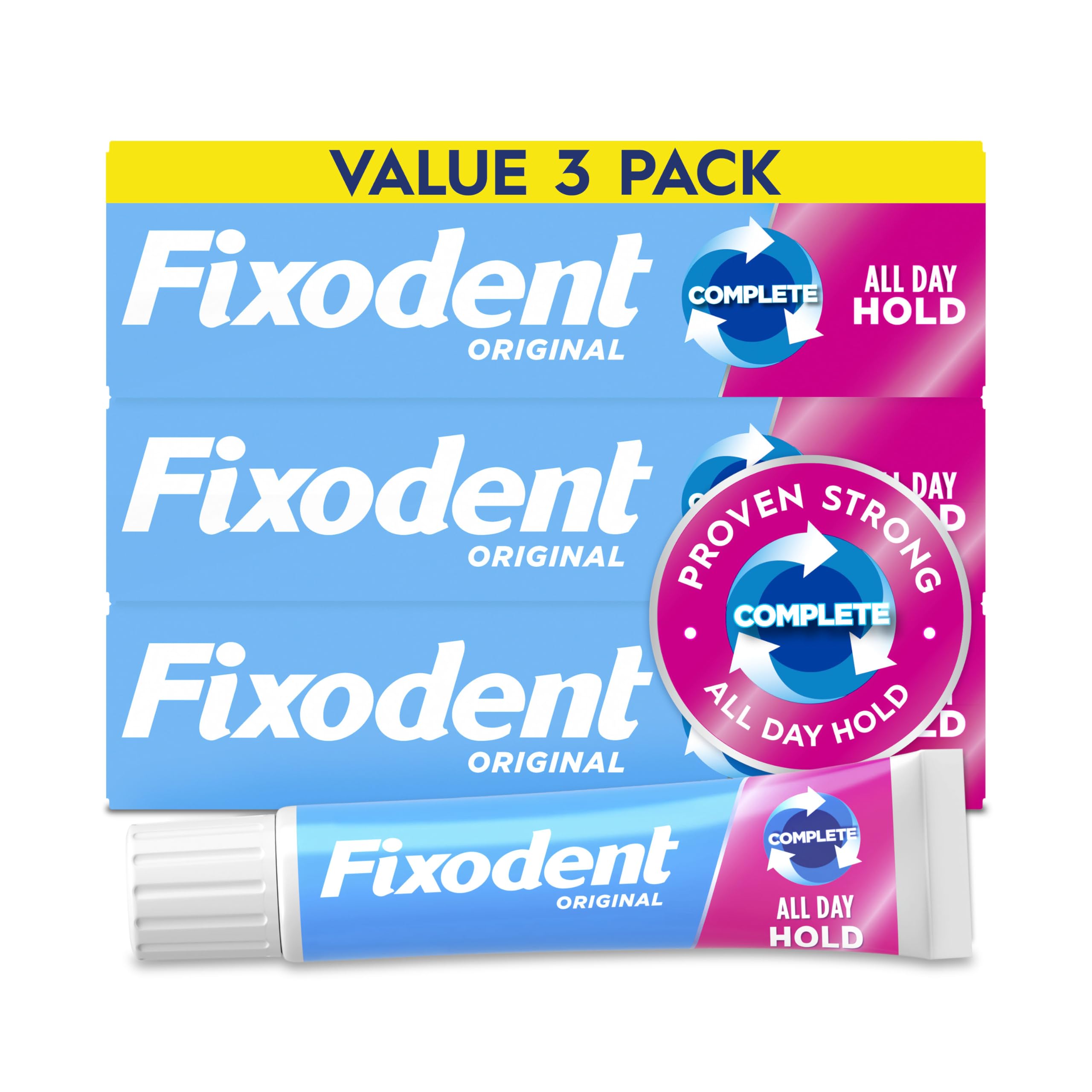 Fixodent Complete Denture Adhesive Cream, Original, 2.4 oz (3-Pack) – Strong Fal