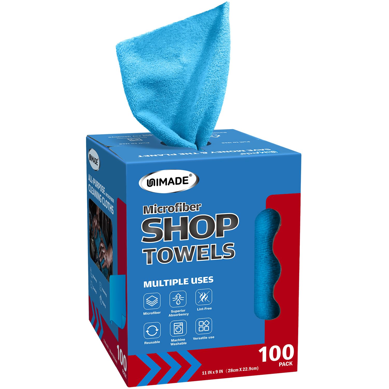 UNIMADE Shop Rags, 100 Sheets Microfiber Cleaning Cloth | Commercial Grade Washc