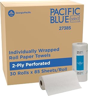Pacific Blue Select by Georgia-Pacific PRO 2-Ply Perforated Roll Paper Towels, Individually Wrapped, White, 85 Sheets Per Roll, 30 Rolls Per Case, 27385