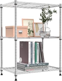 M MZG 3 Tier Metal Shelf, Total Capacity 204 kg, Steel Shelving for Kitchen, Pantry, Bathroom, Garage and Closet, Dark Chrome, 30 × 45 × 67.1 cm