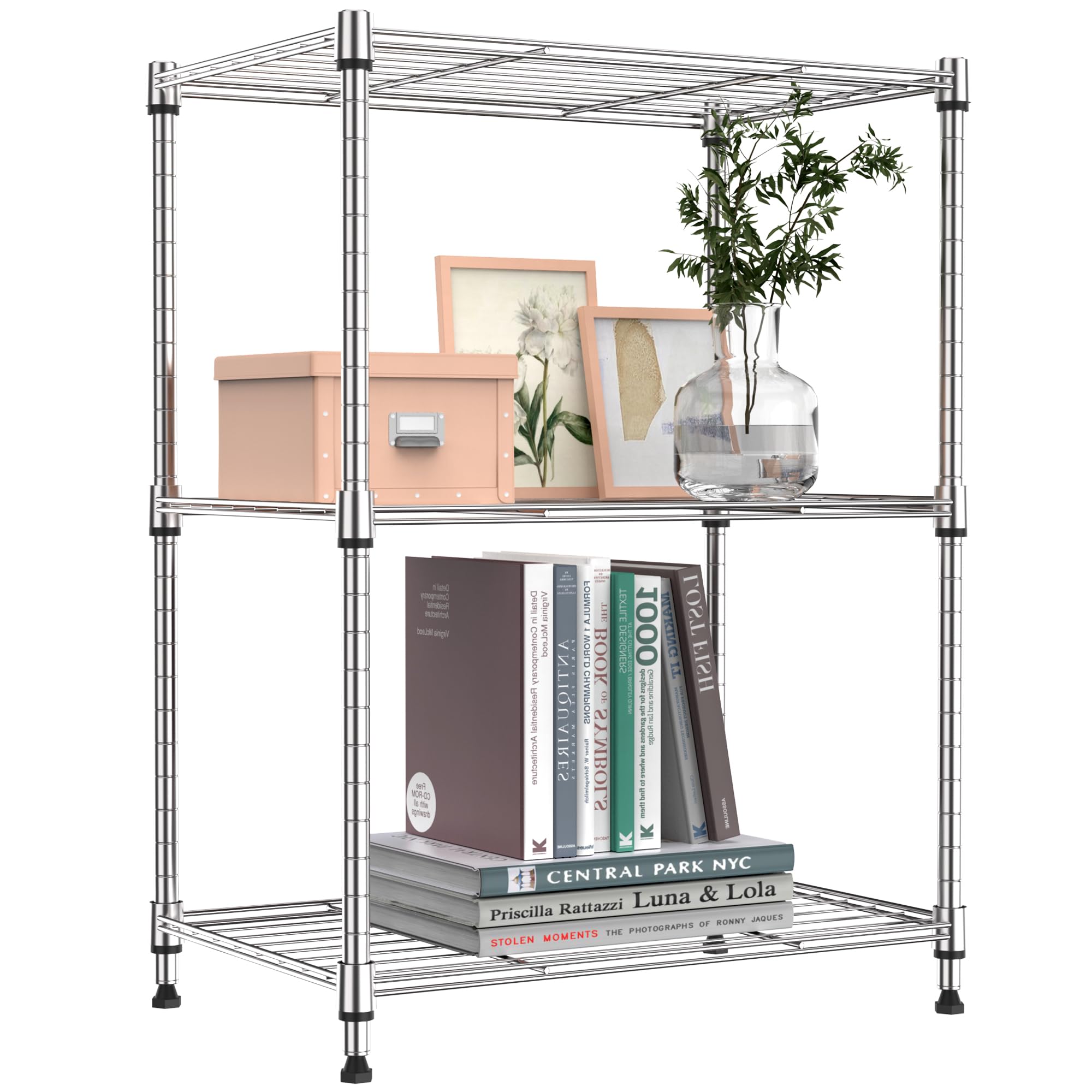 M MZG 3 Tier Metal Shelf, Total Capacity 204 kg, Steel Shelving for Kitchen, Pan