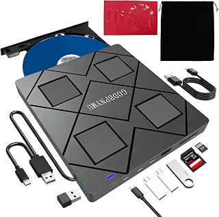 GODBPNYMU 8-in-1 External Blu-ray Drive, USB-C Hub & Card Reader for Laptop | Win11/10/8/7/Mac OS.compatible · 2 USB + USB-C ports,TF/SD Card Reader, · 1+4 storage bags included