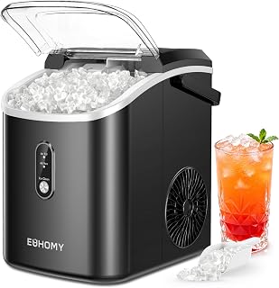 EUHOMY Nugget Ice Maker Countertop with Handle, 38lbs Daily Sonic Ice | Ice Ready in 6 Mins, Self-Cleaning, Removable Lid, Pebble Ice Maker with Basket & Scoop for Home/Party/RV/Camping, Black